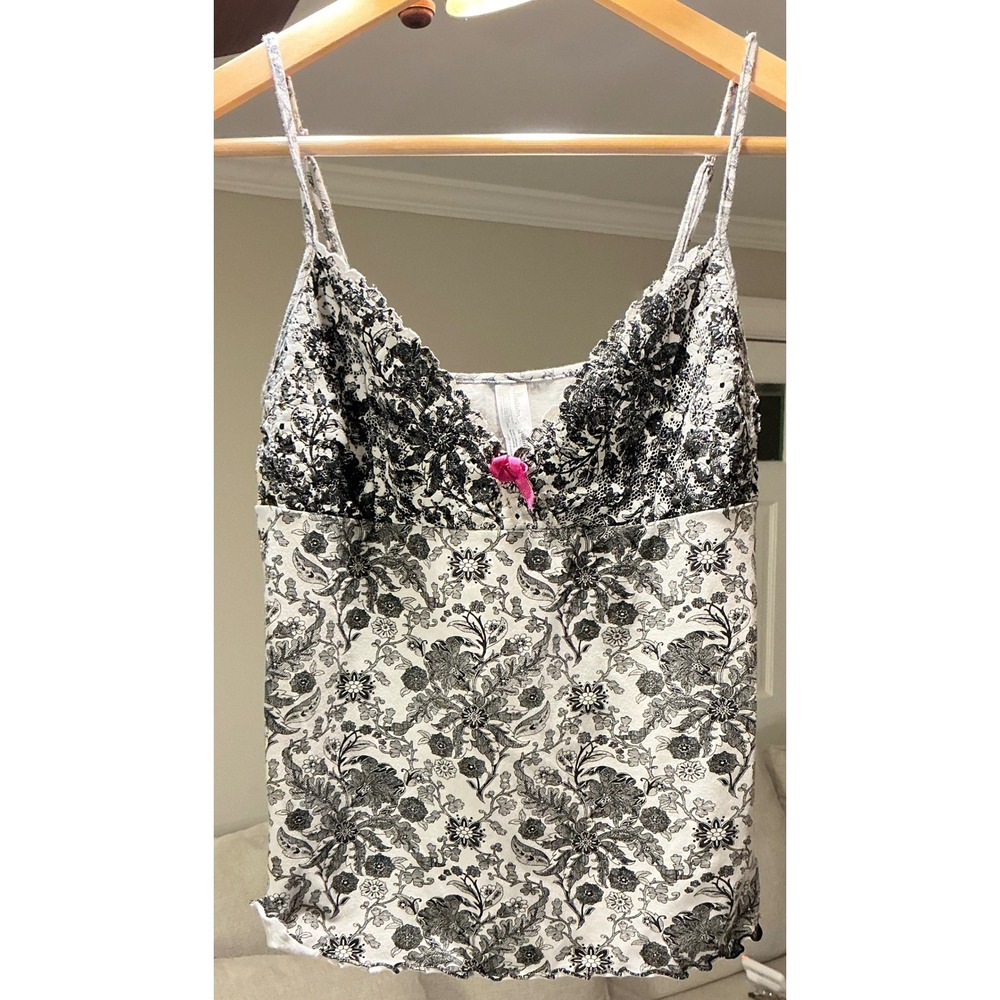 Y2k Babydoll Floral Lace Fairy Whimsigoth Camisole Coquette Top Black White M